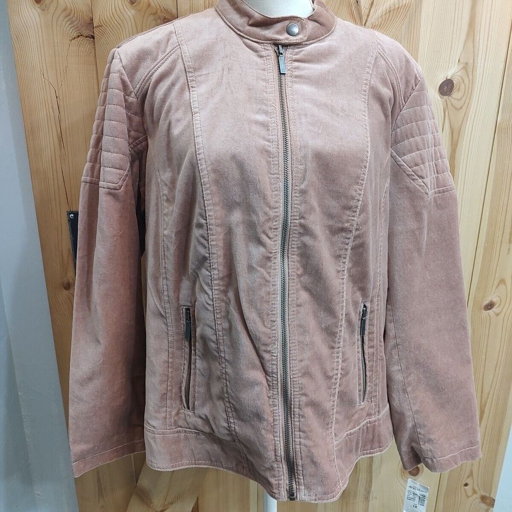 Dress Barn Rose Pink Faux Suede Jacket Plus Sz‎ 1X Moto Zipped Lined Westport